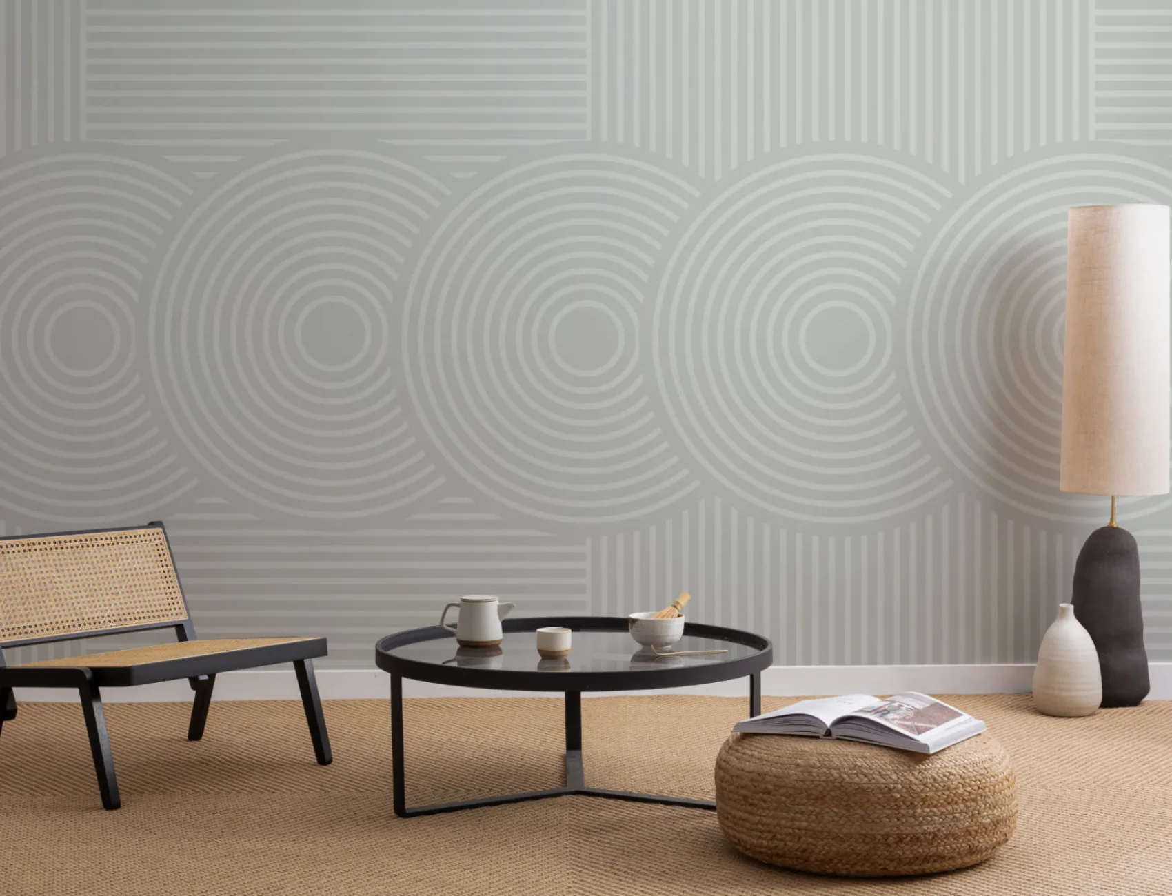 Green Zen Garden Japanese Geometric Wallpaper Mural