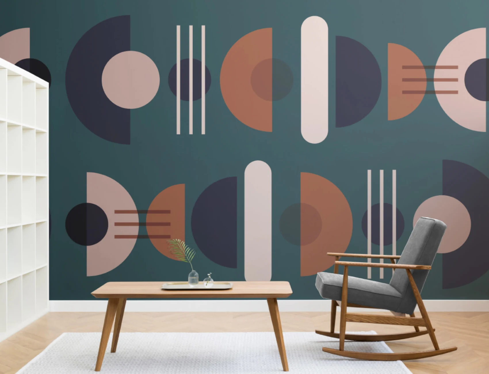 Green & Neutral Mid Century Modern Geometric Wallpaper Mural