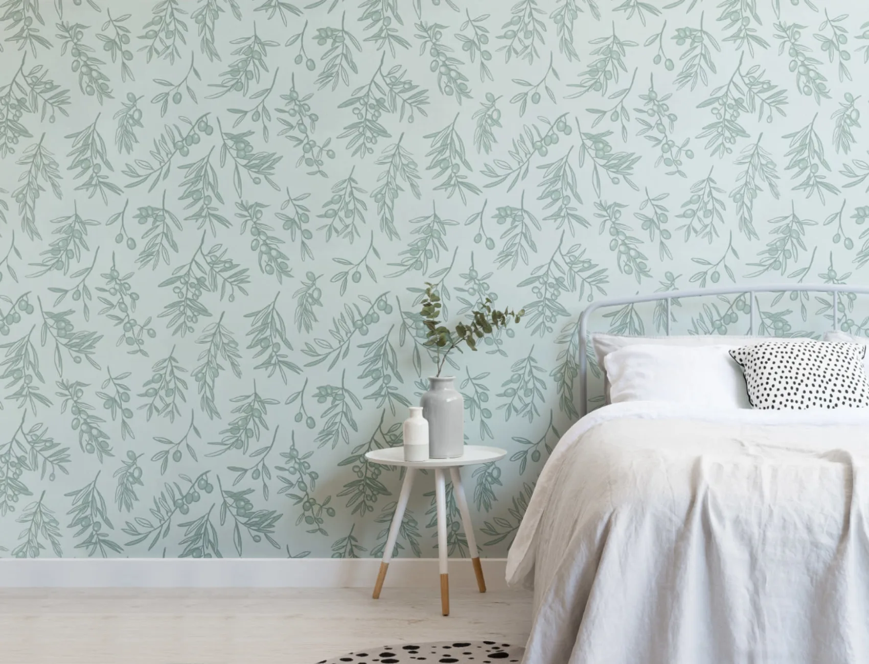 Mint Green Ancient Greek Olive Branch Pattern Wallpaper Mural