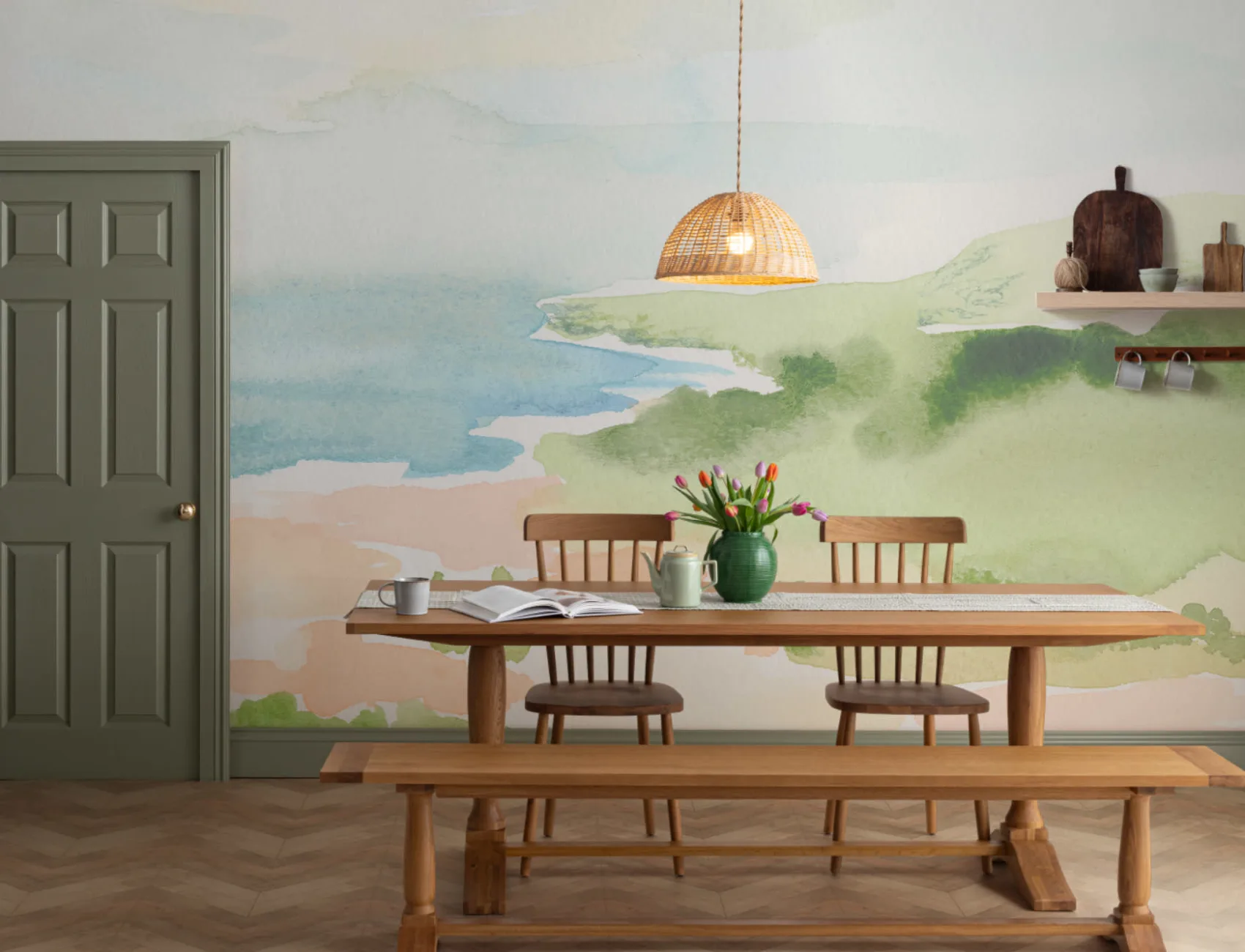 Watercolor Coastal Landscape Wallpaper Mural