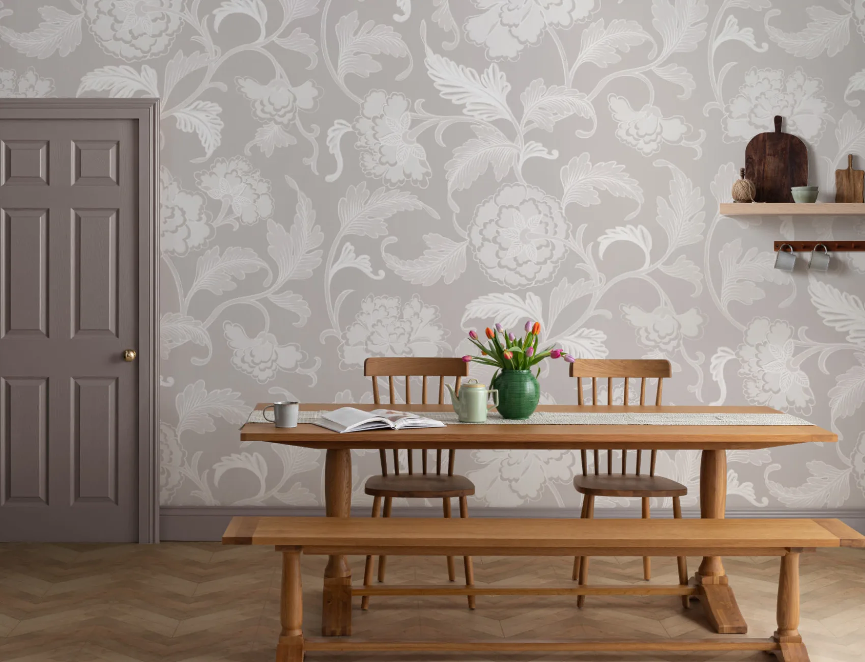 Peony Chinese Ornaments Illustrations Grey Fototapet