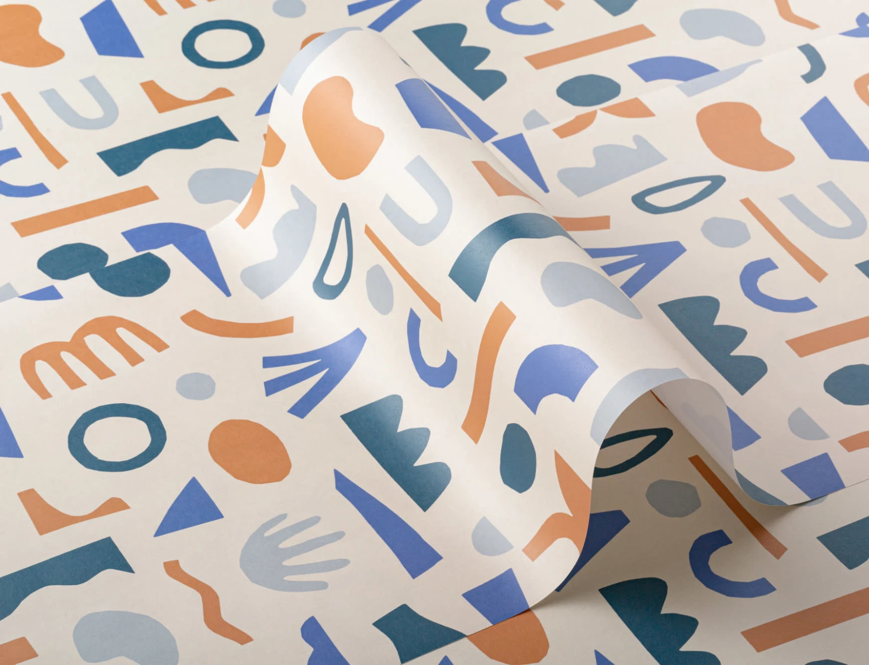 Blue & Neutral Abstract Shapes Repeat Pattern Wallpaper