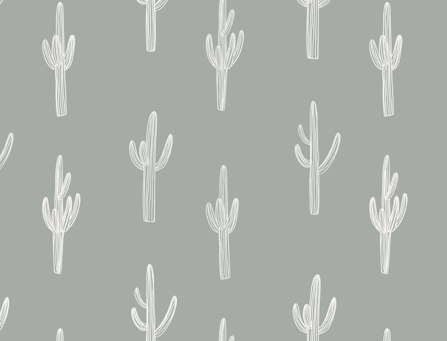 Sage Green Cactus Boho Repeat Pattern Wallpaper