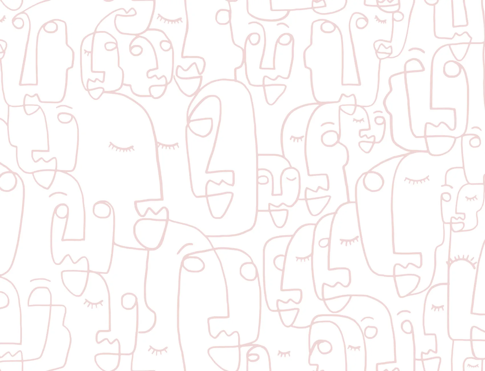 Dusty Pink Line Drawing Face Wallpaper Mural