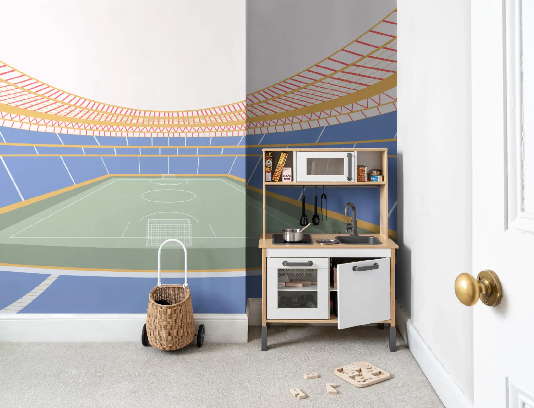 Kids Blue Soccer Stadium Mural