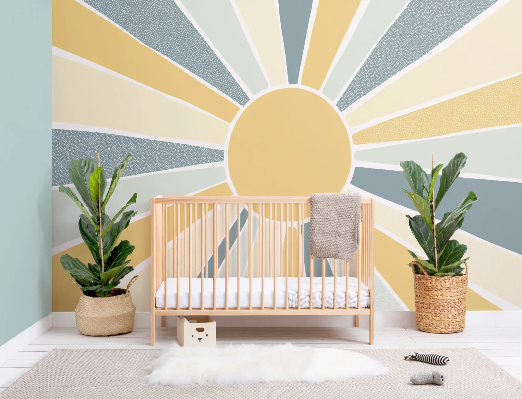 Kids Blue Boho Block Sunshine Mural