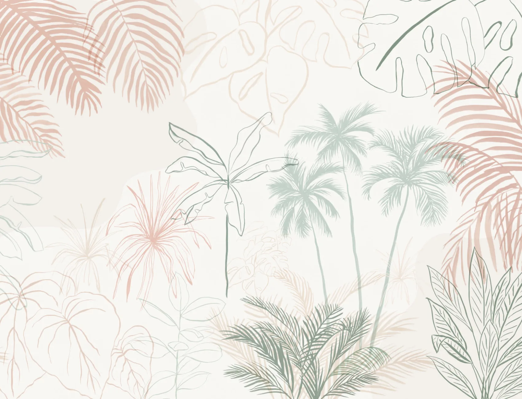 Minimalist Pink & Green Inky Tropical Wallpaper Mural