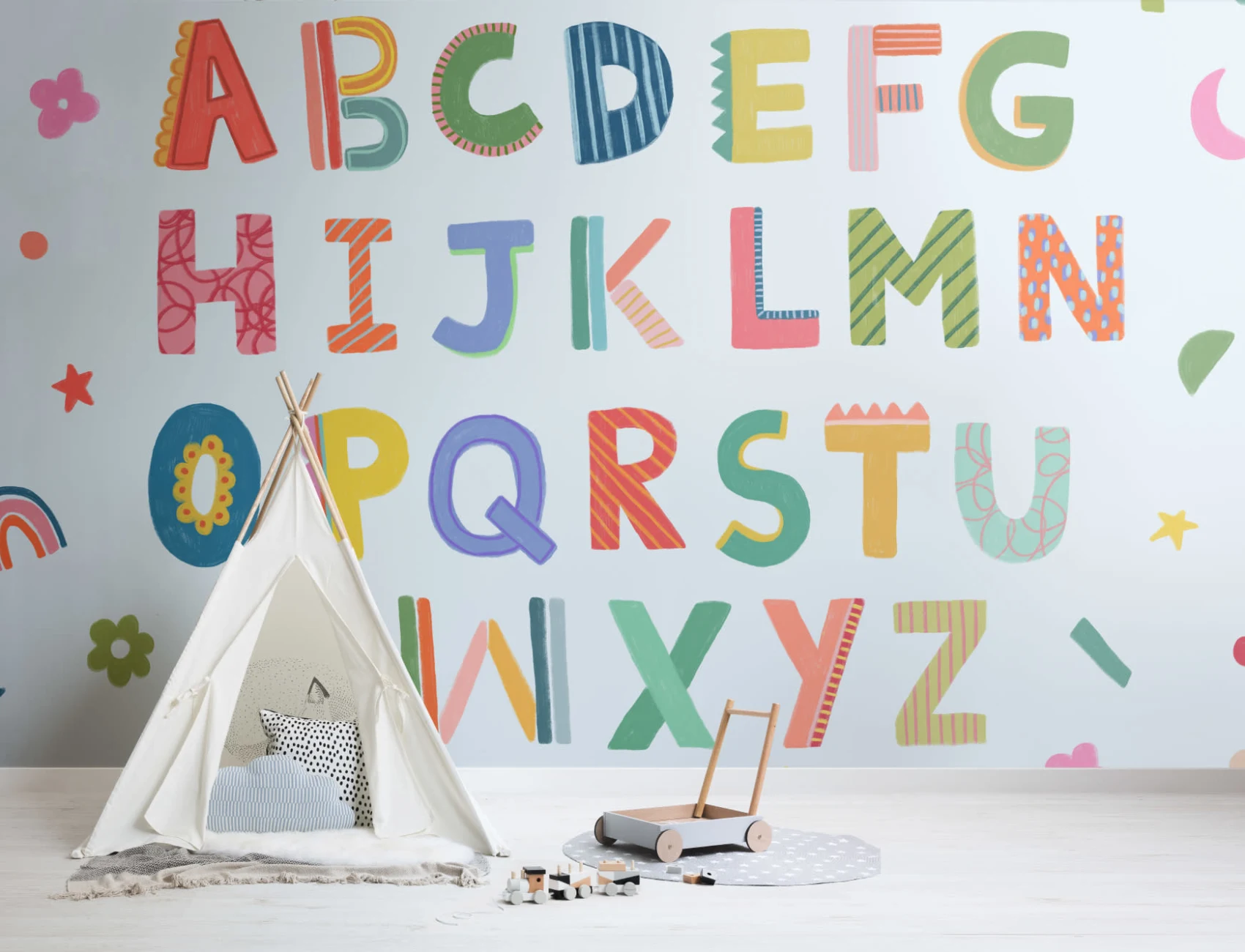 Blaue Kinder bunte Alphabet Fototapete
