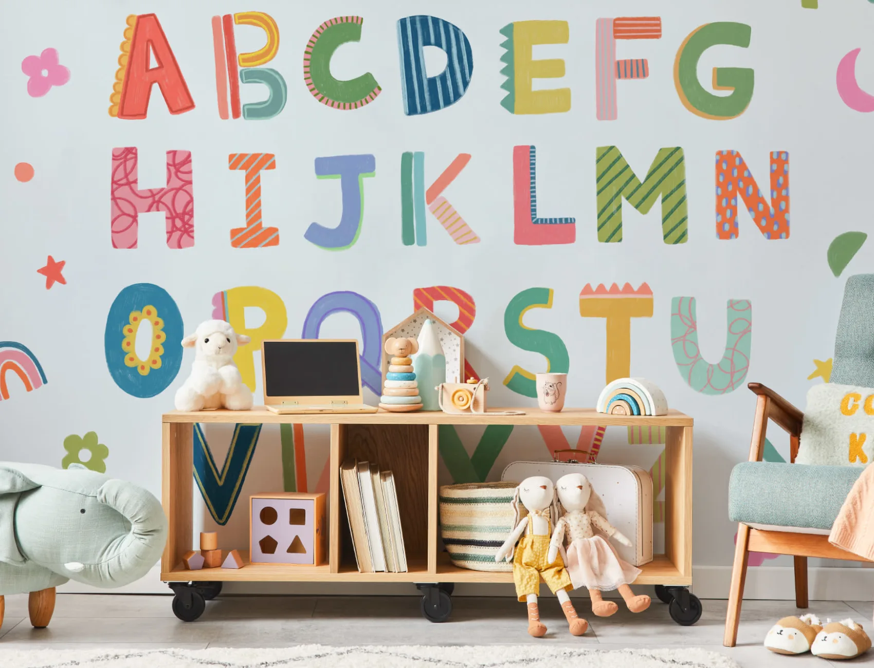 Blaue Kinder bunte Alphabet Fototapete
