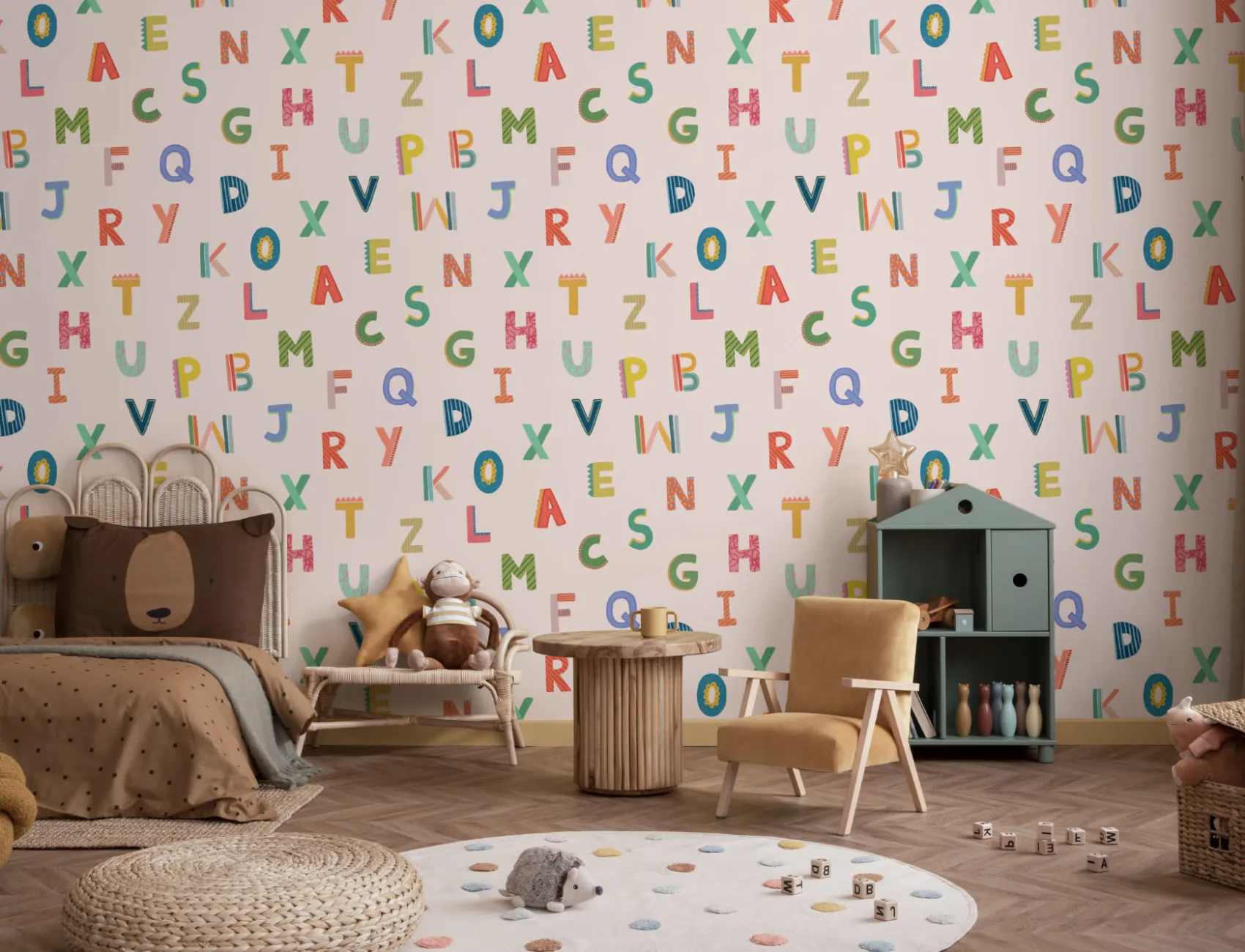 Roz colorat copii alfabet tapet