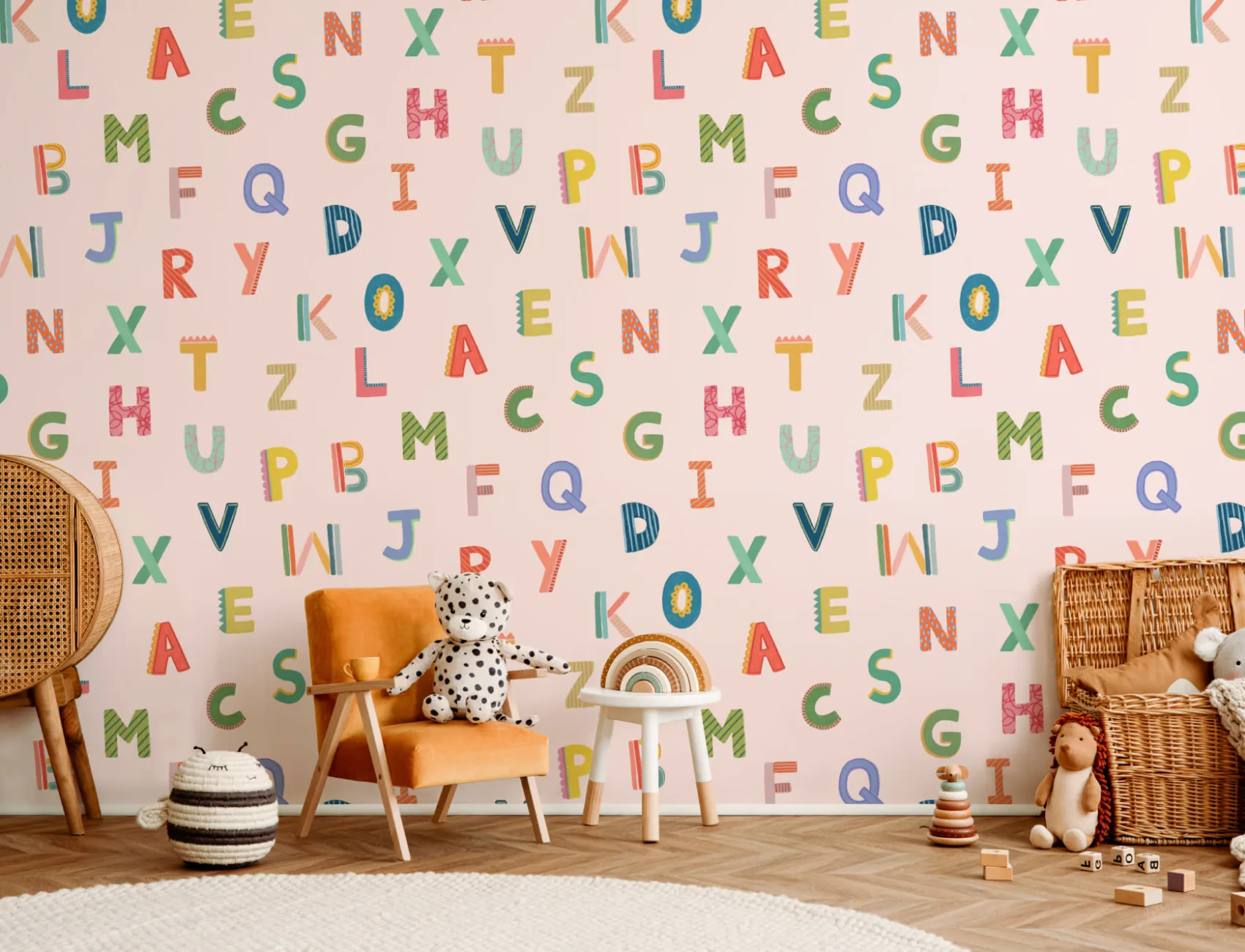 Roz colorat copii alfabet tapet
