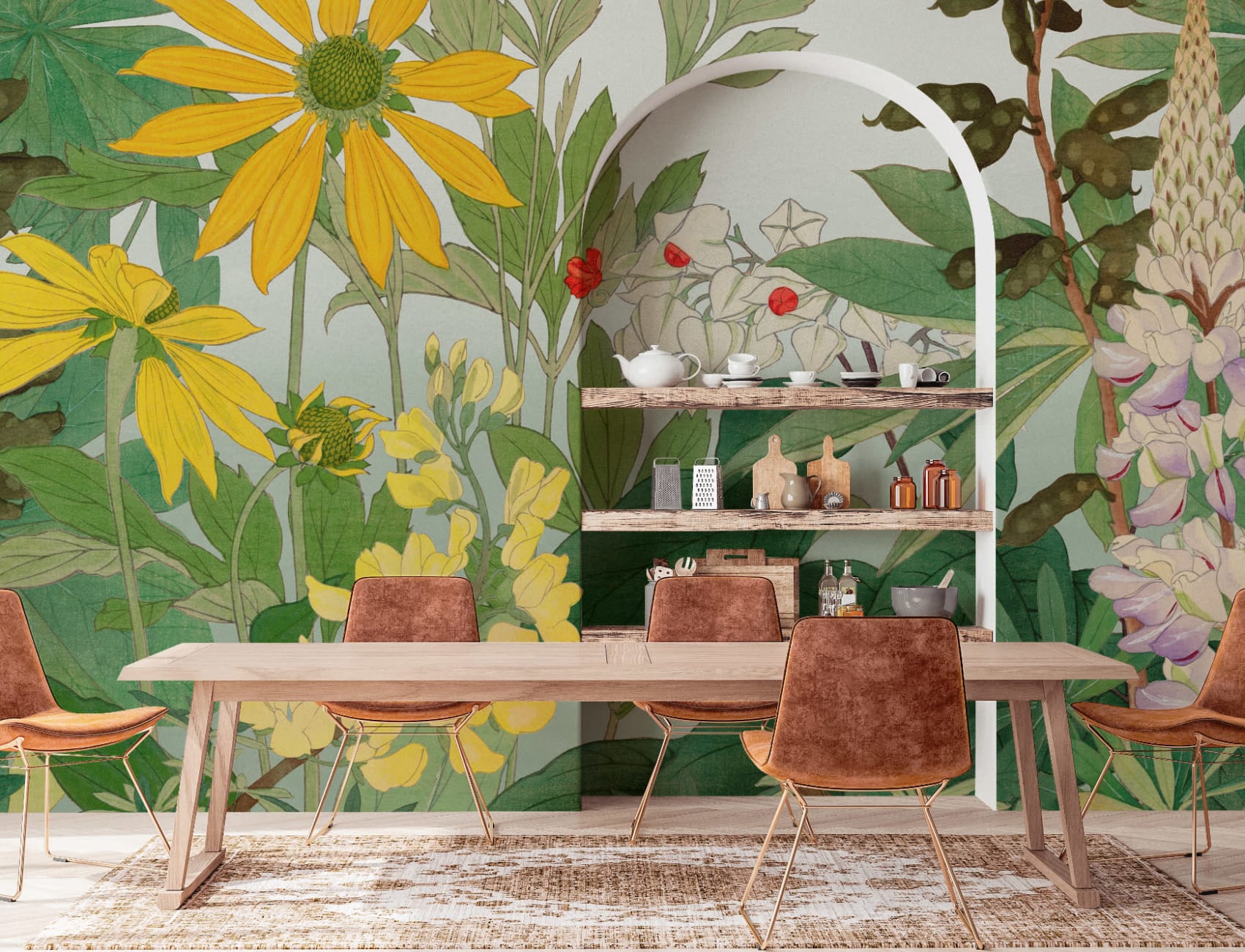 Lupin Japanese Watercolor Floral Mural