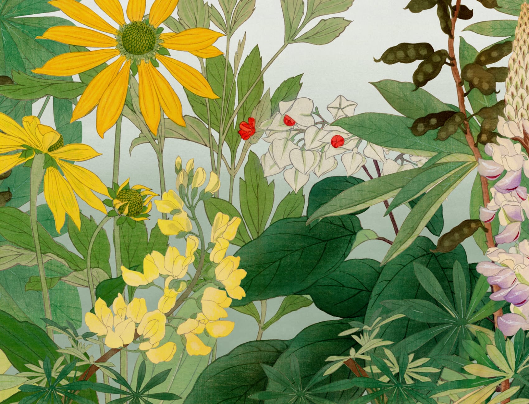 Lupin Japanese Watercolor Floral Mural