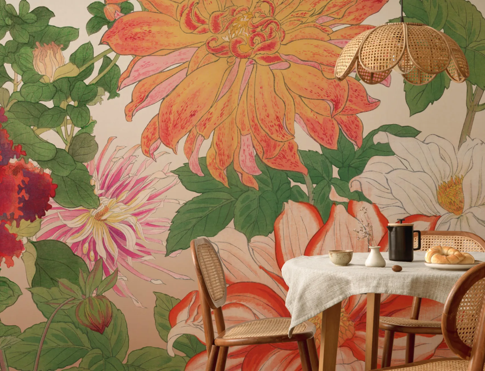 Dahlia Japanese Watercolor Floral Mural - Hovia