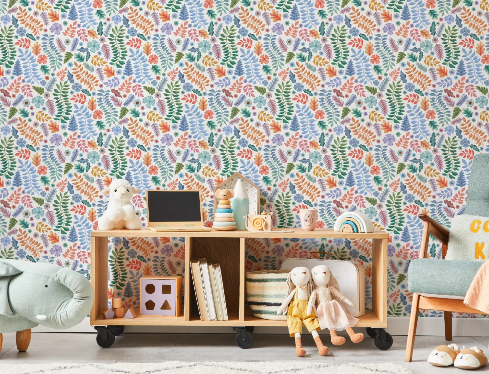 Colorful Indian Print Floral Leaf Wallpaper