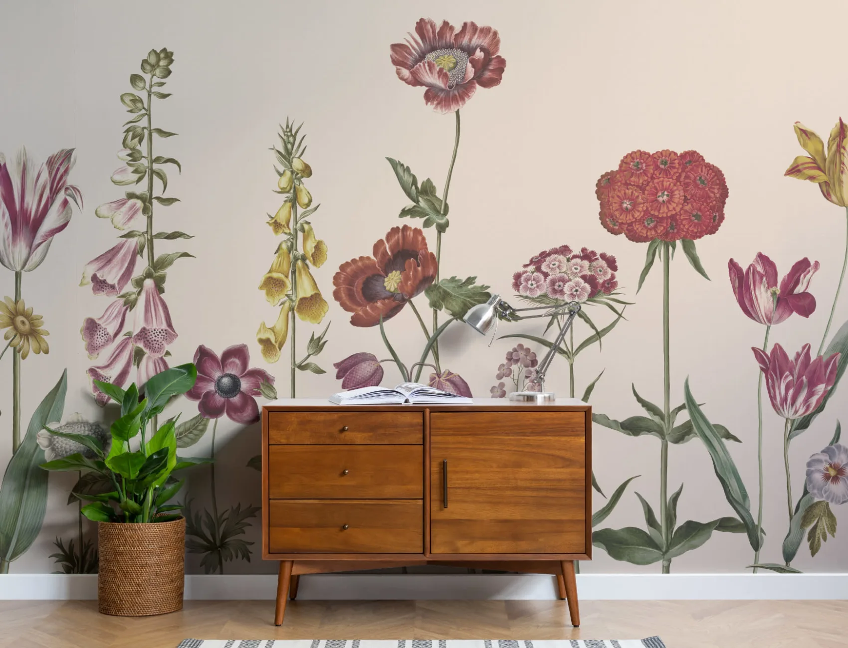 Peintures murales de fleurs sauvages illustrées en beige