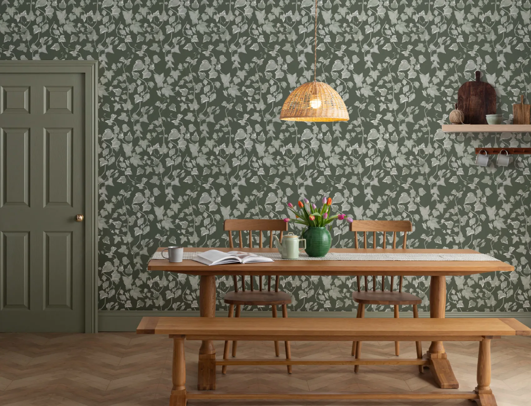 Papel pintado hiedra vintage verde