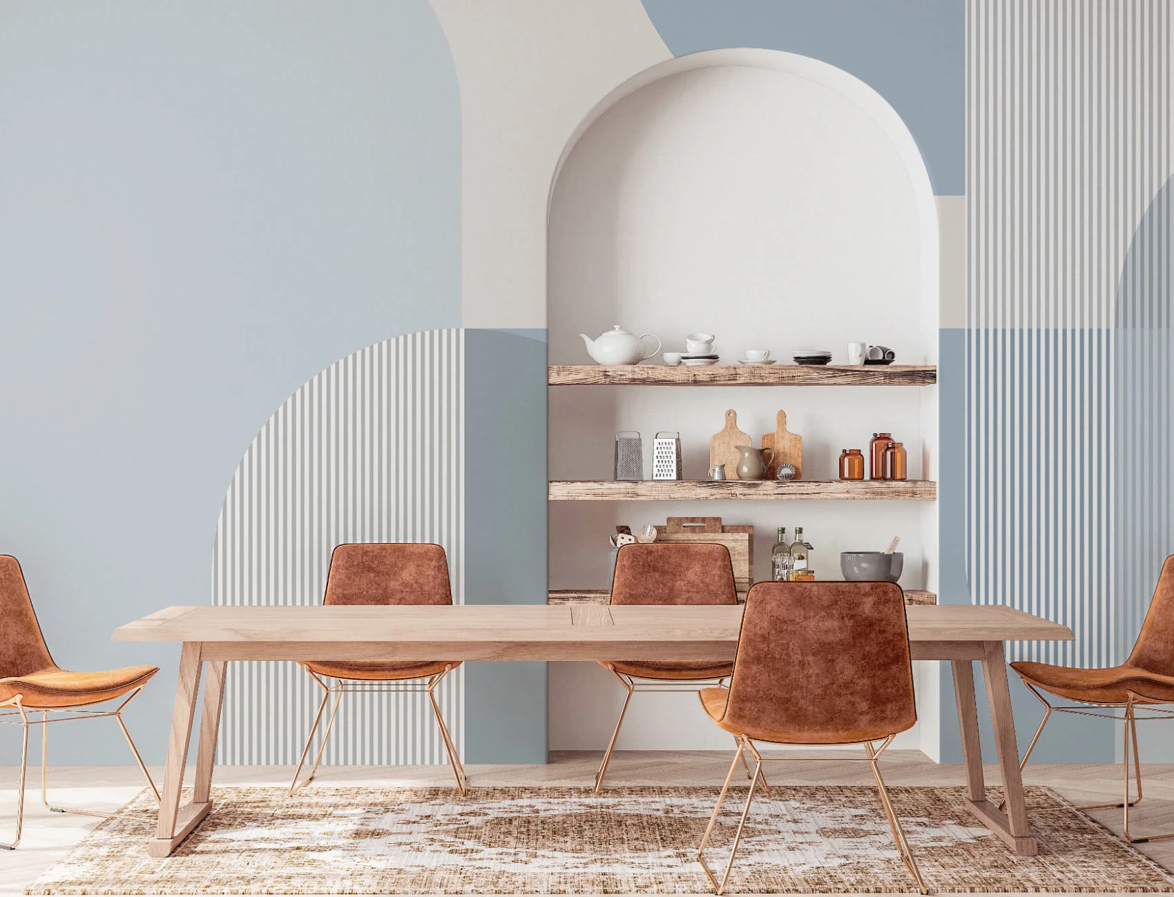 Blue Scandinavian Geometric Mural