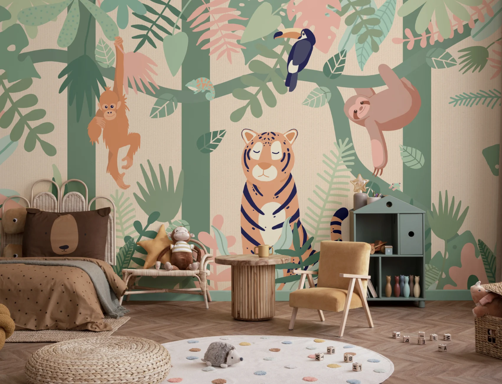 Mural de papel de parede Kids Jungle Animal Friends