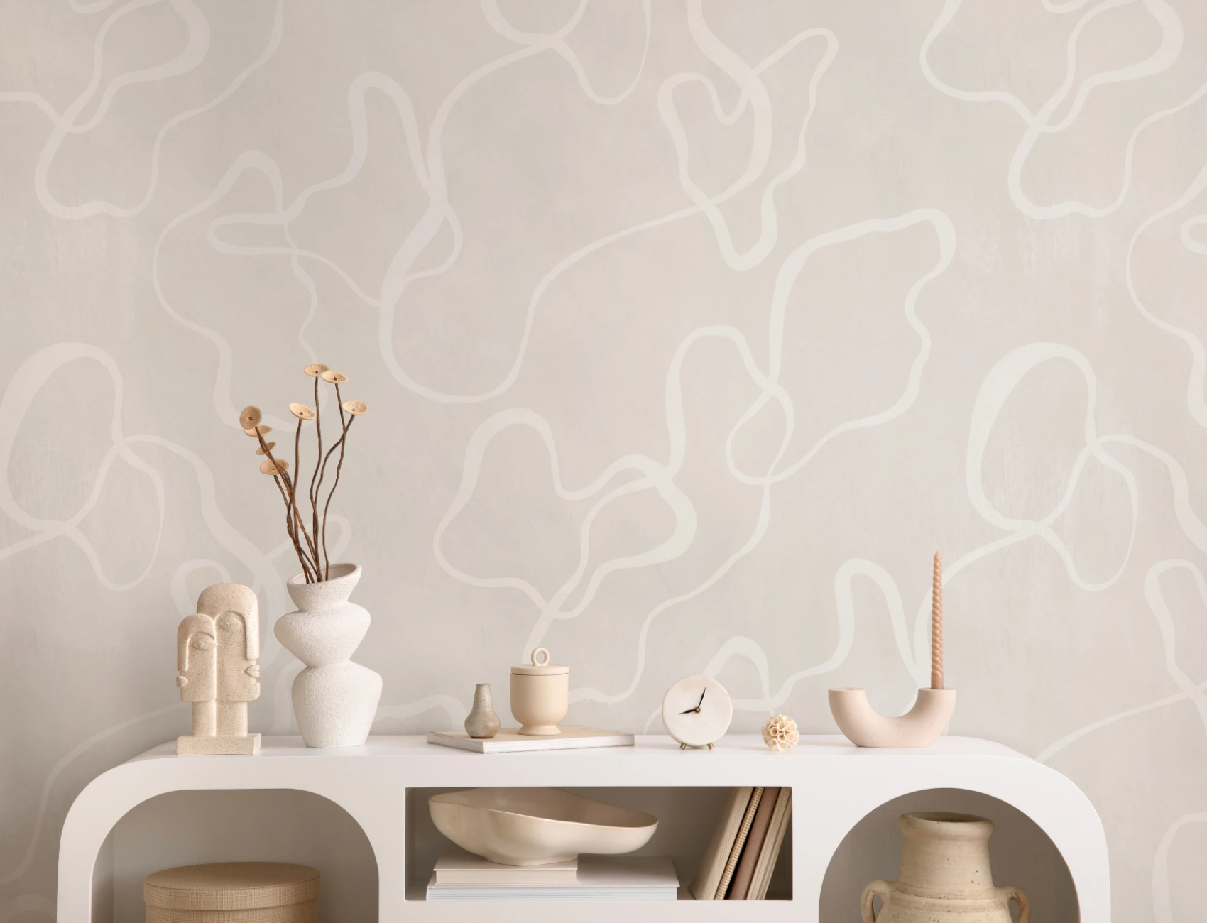 Neutral Modern Abstract Scribble Drawing Wallpaper Mural
