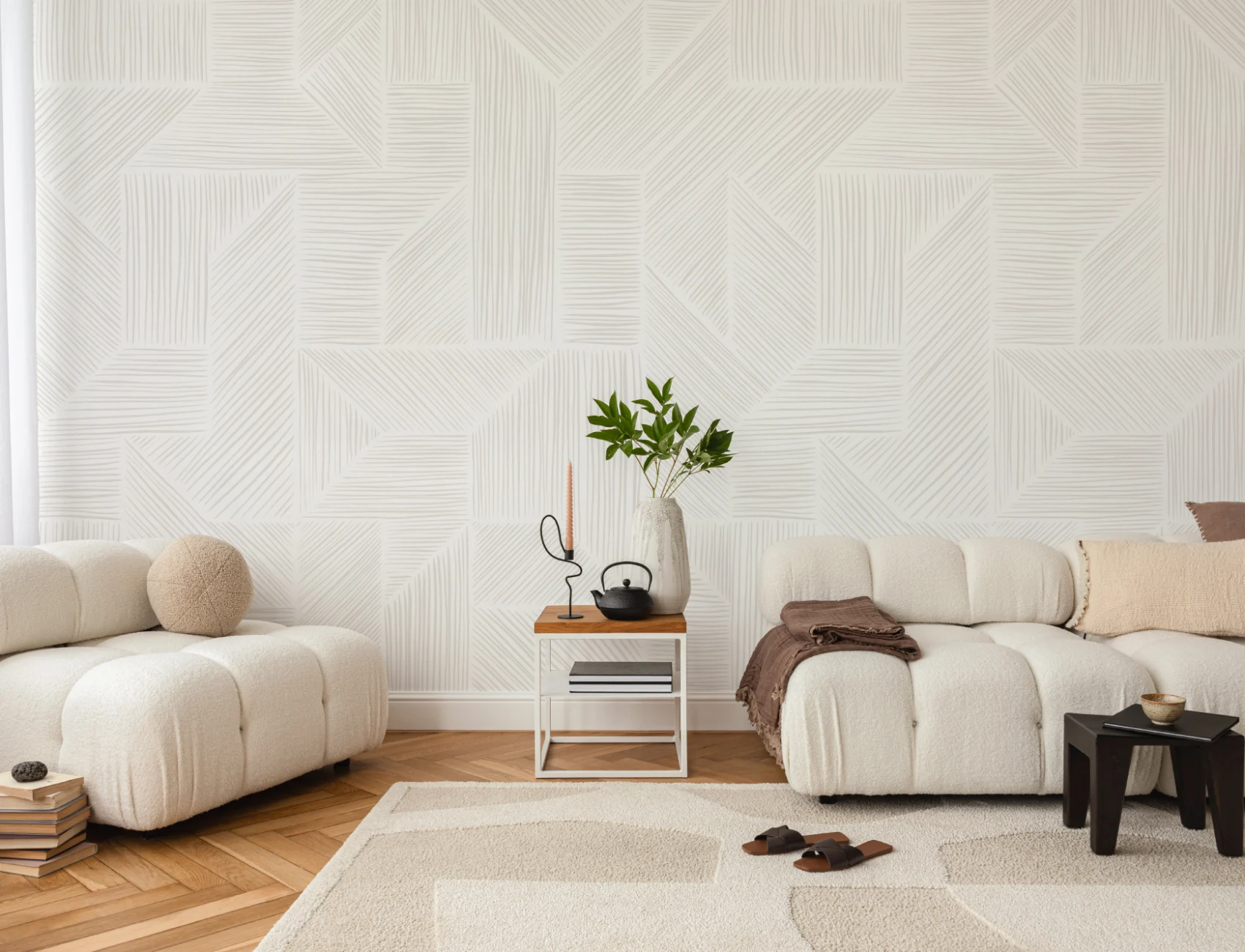 Taupe Geometric Lines Wallpaper Mural
