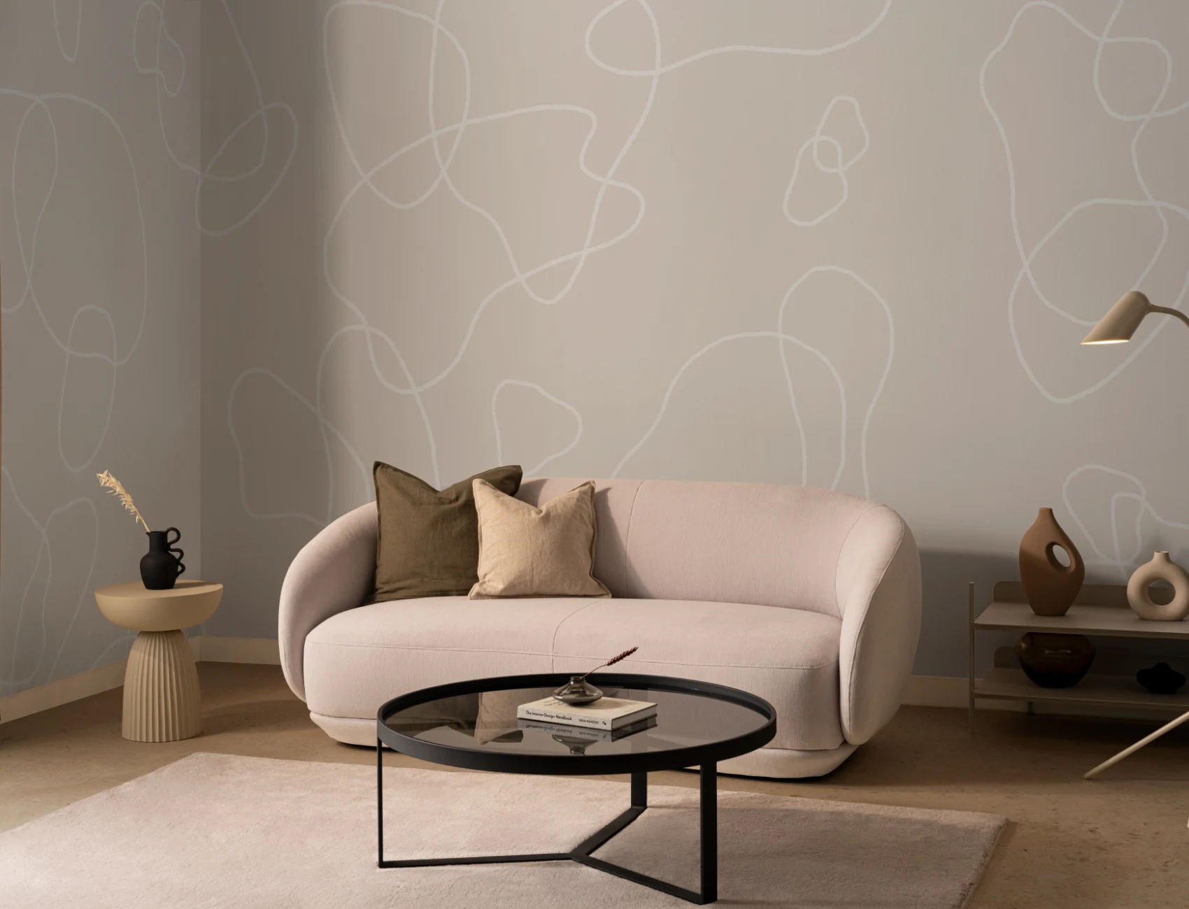 Beige Abstract Doodle Wallpaper Mural