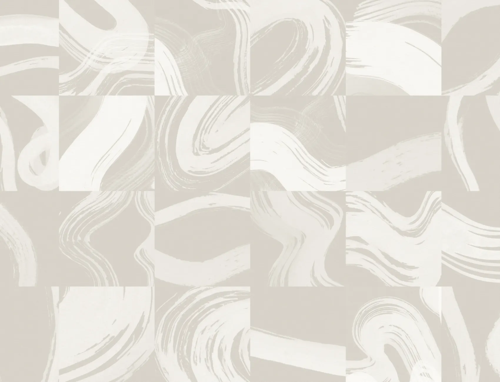 Beige Tiled Abstract Ink Shapes Mural