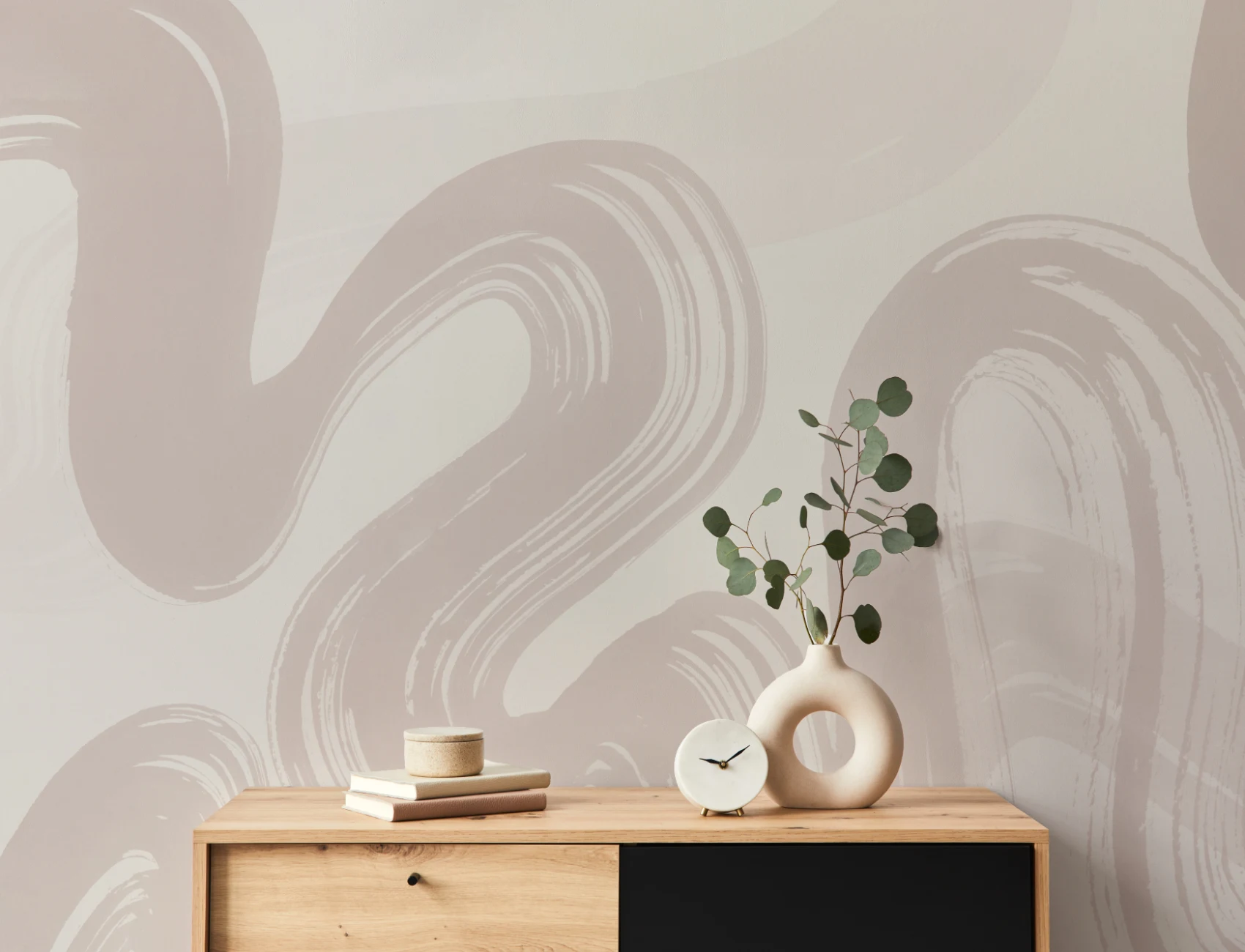 Pink Abstract Swirl Brush Strokes Mural