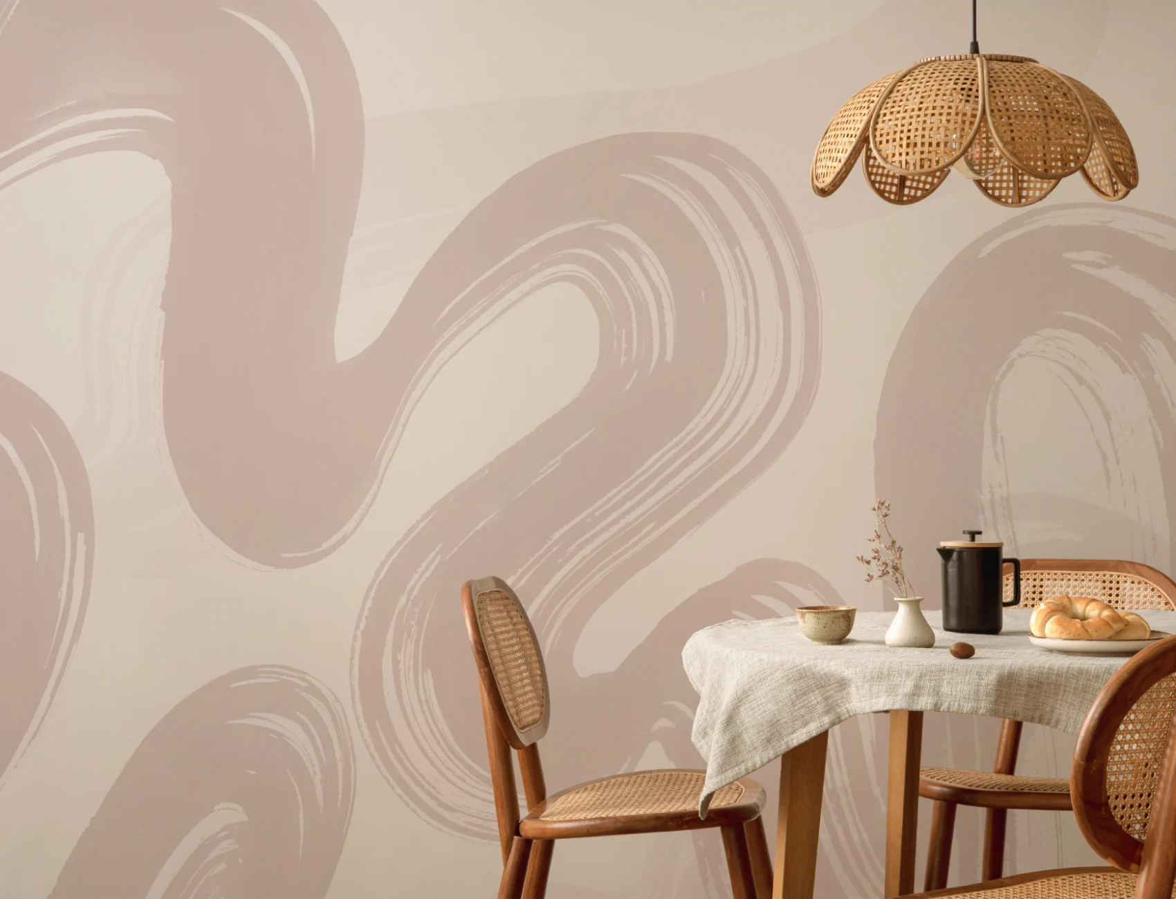 Pink Abstract Swirl Brush Strokes Mural