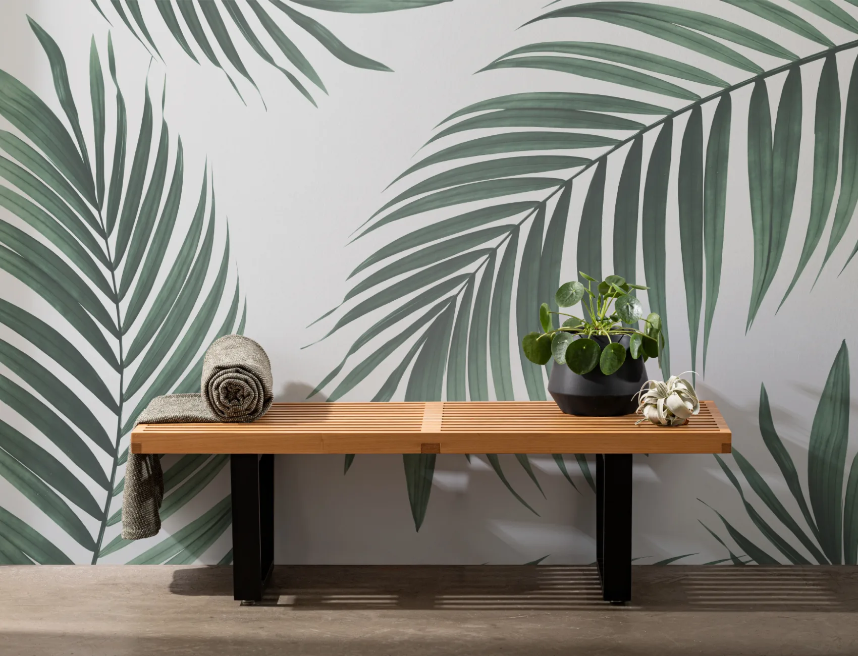 Carta da Parati Tropicale con Foglie di Palma Verdi Oversize