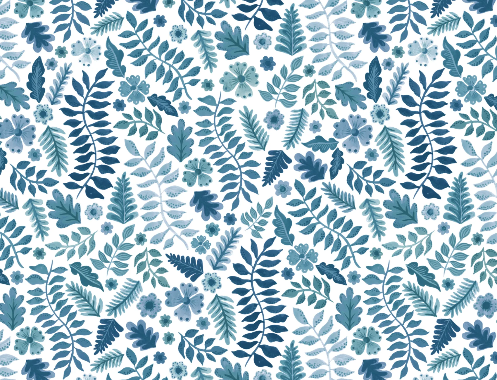 Blue Indian Print Floral Leaf Wallpaper