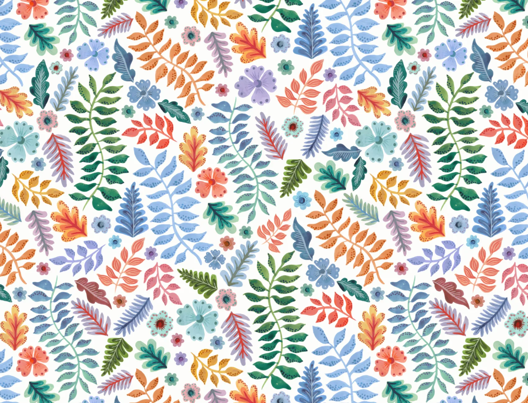 Colorful Indian Print Floral Leaf Wallpaper