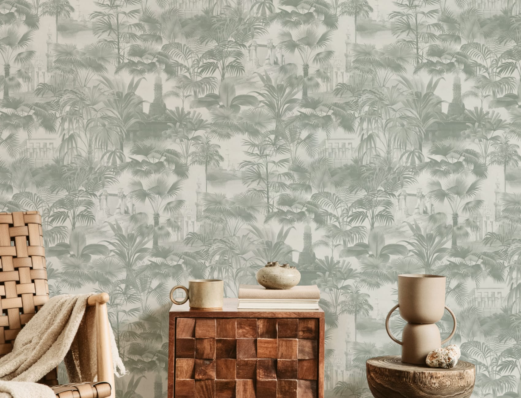 Vintage Tropical Temple Wallpaper