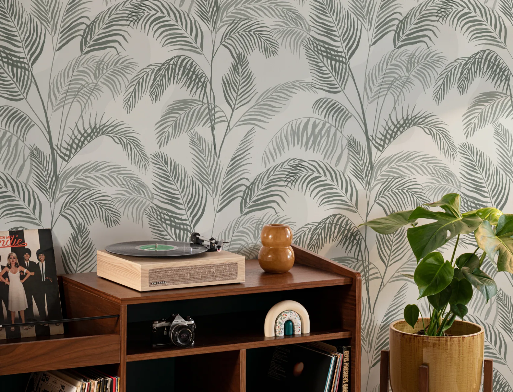 Grön akvarell Palm Leaf Repeat Pattern Wallpaper