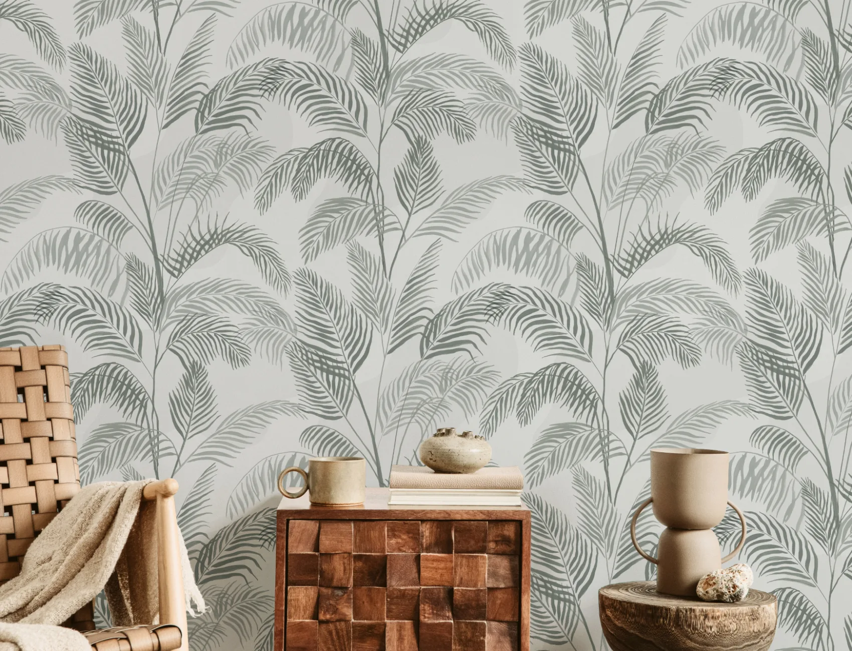 Grön akvarell Palm Leaf Repeat Pattern Wallpaper