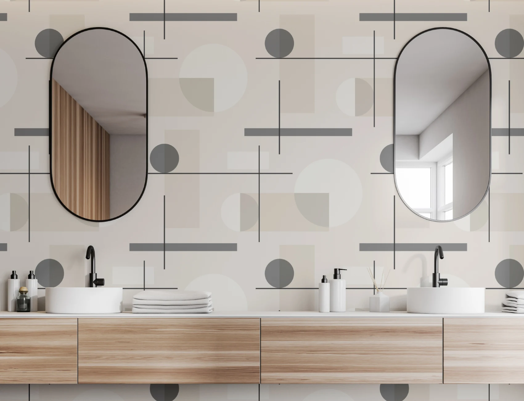 Mid Century Abstract Geometric Repeat Pattern Wallpaper