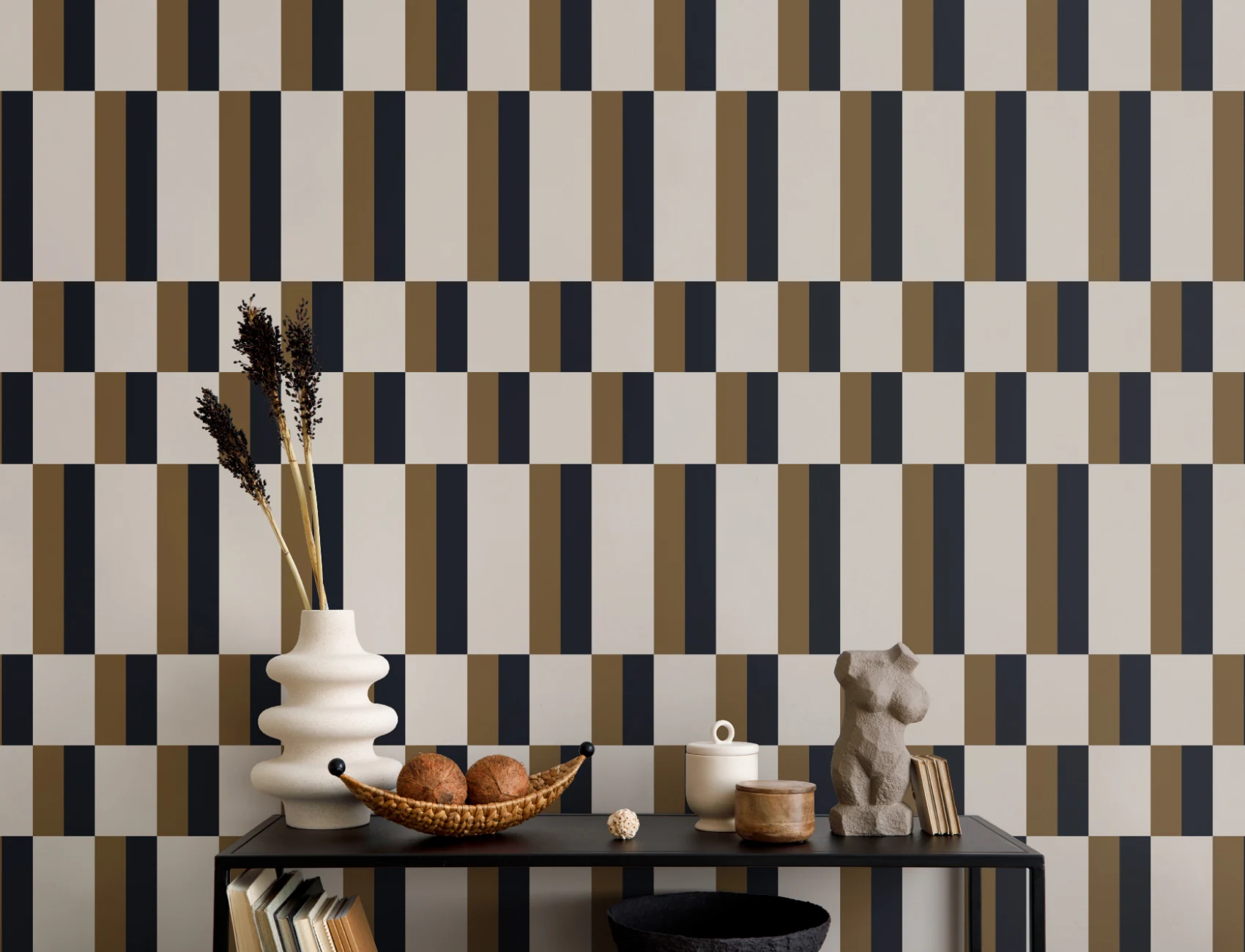 Sennep og Navy Bauhaus Geometrisk Retro tapet