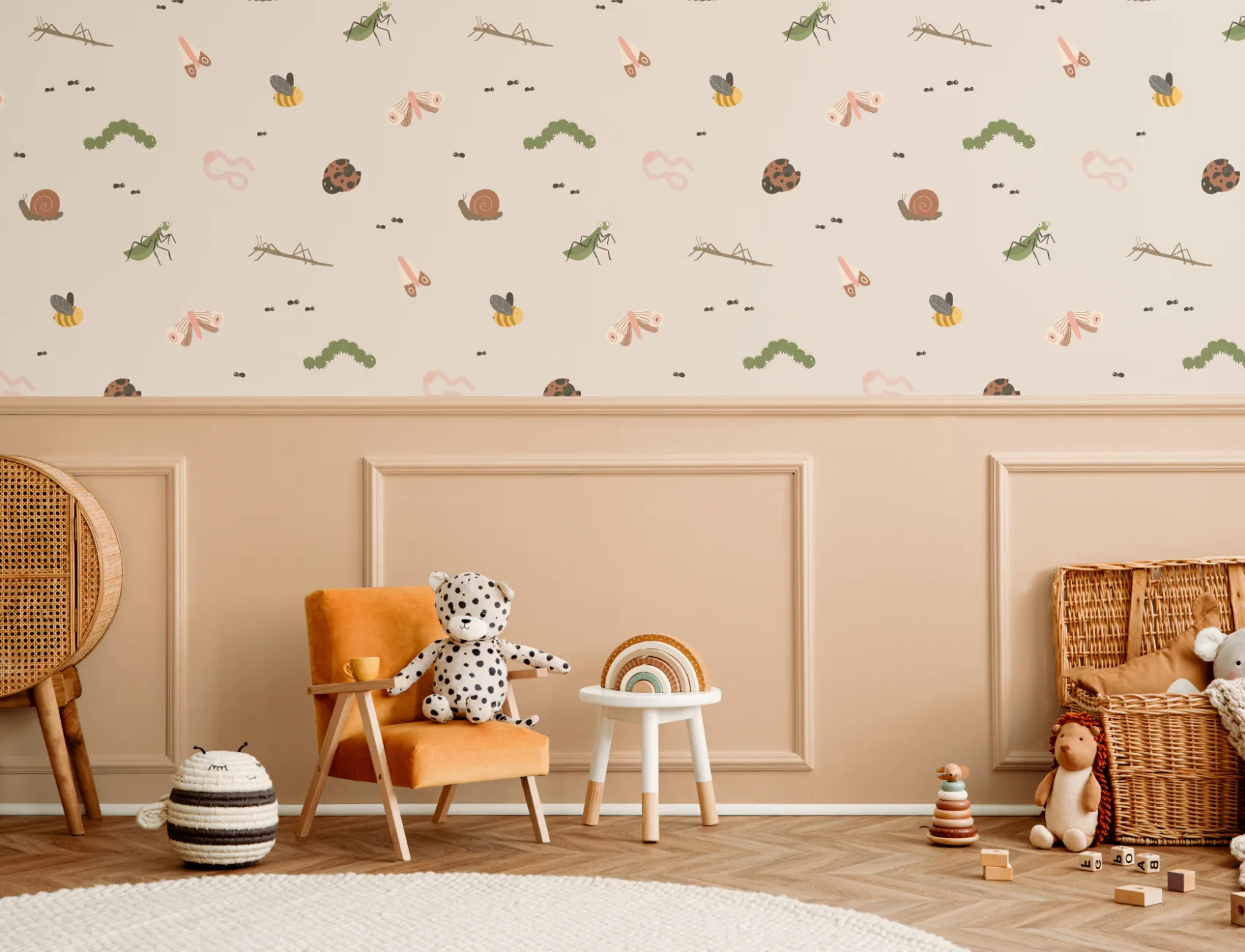 Kids Cute Bugs and Insects Repeat Pattern Wallpaper