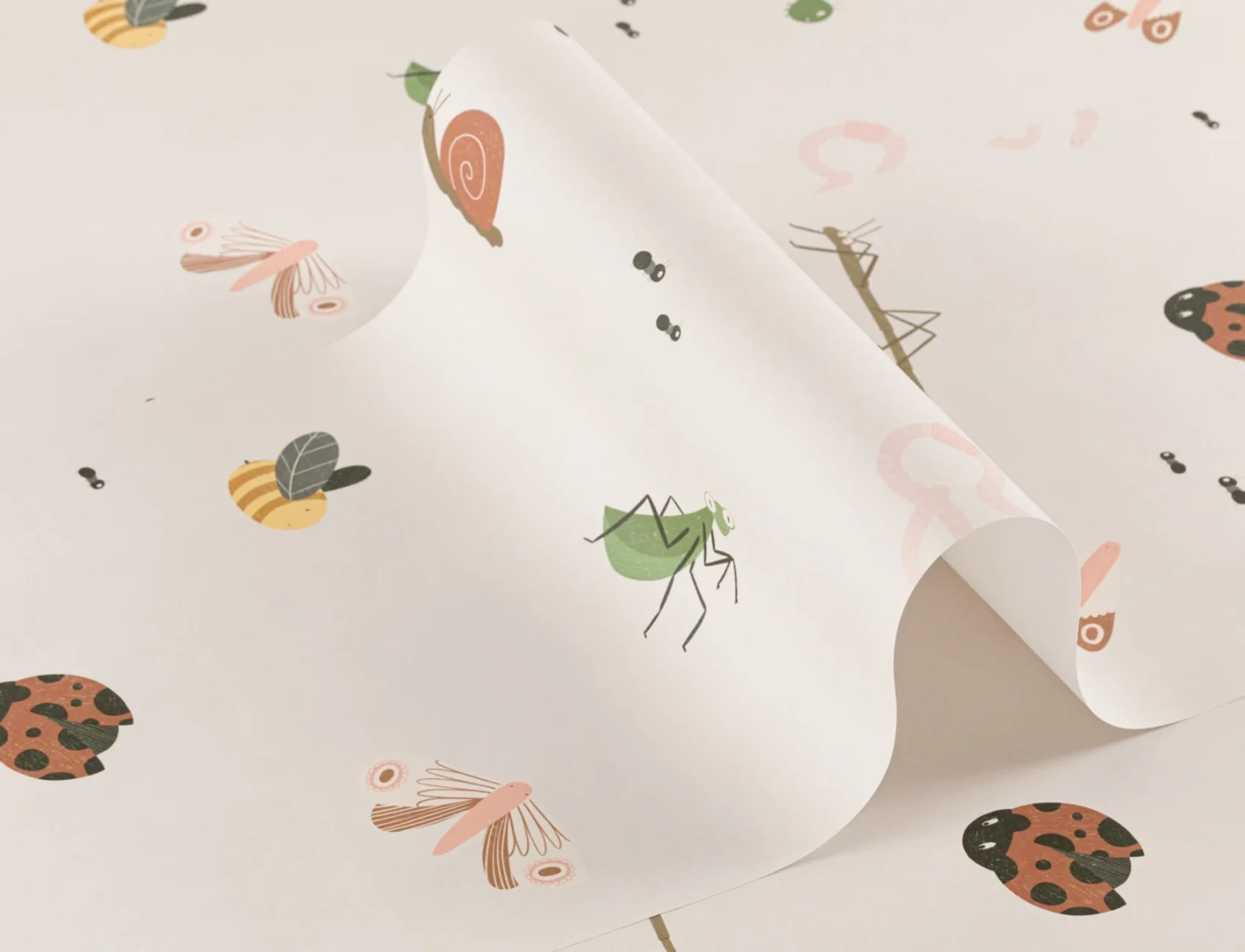 Kids Cute Bugs and Insects Repeat Pattern Wallpaper