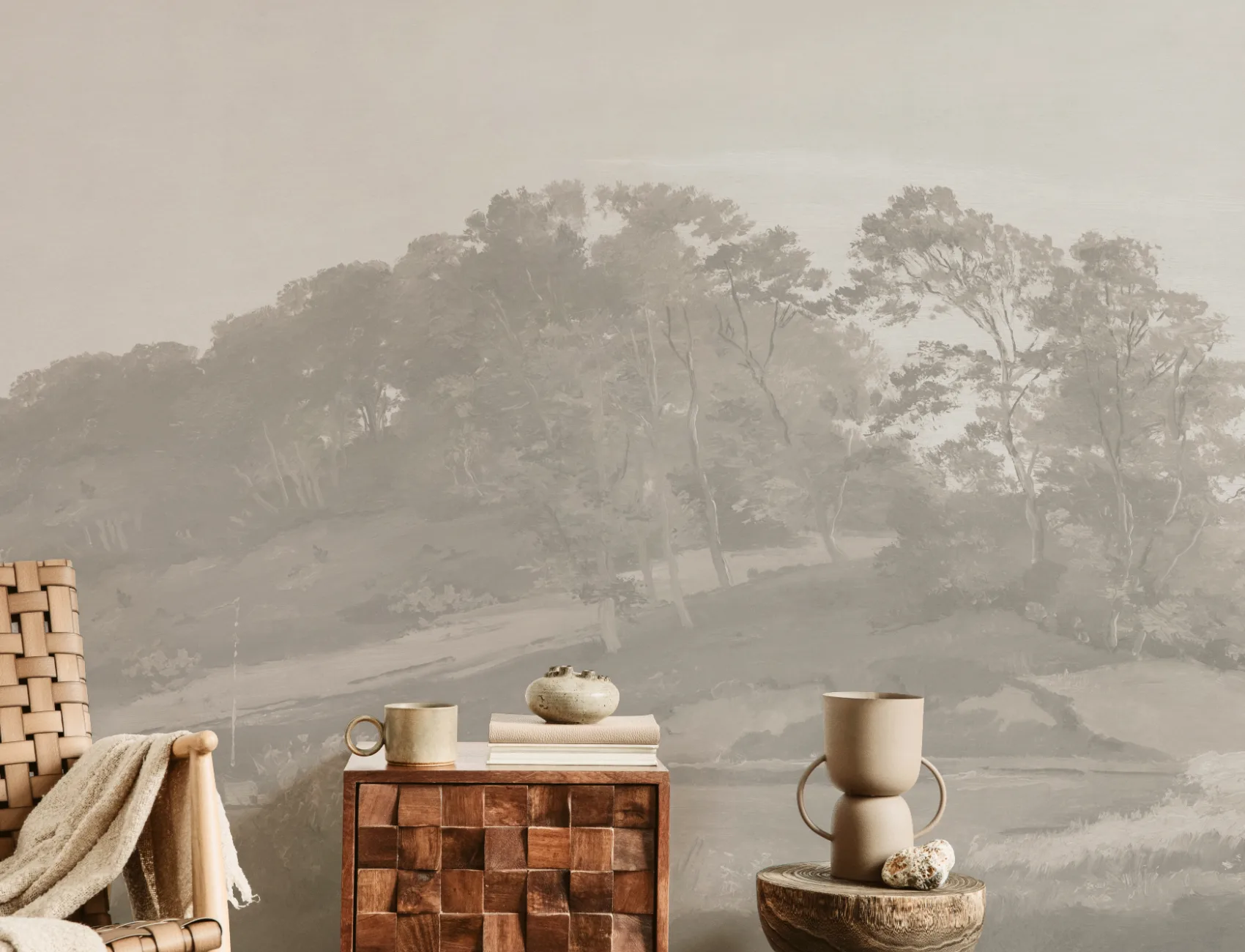 Neutral Danish Hills Landscape Painting Mural