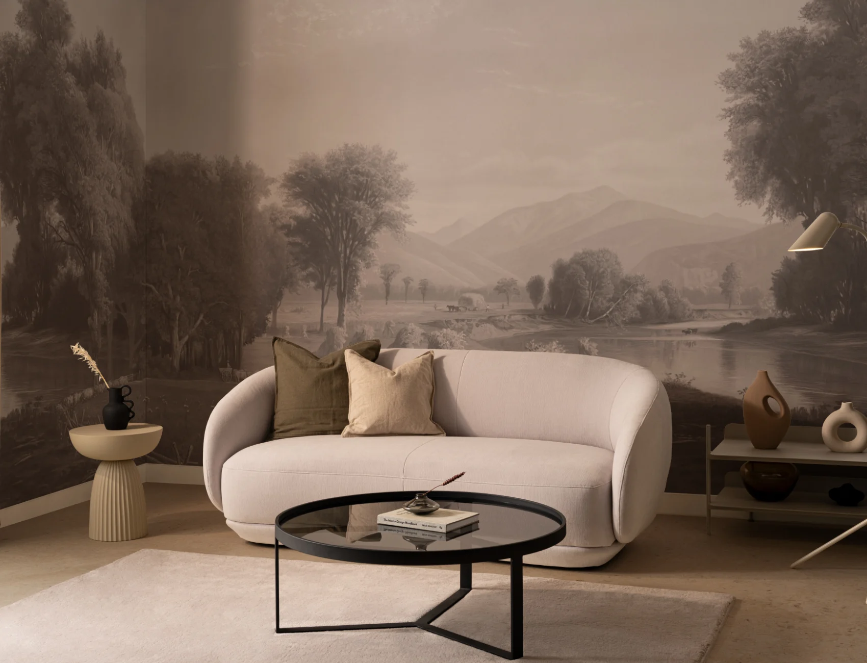 Gray American Landscape Painting Mural