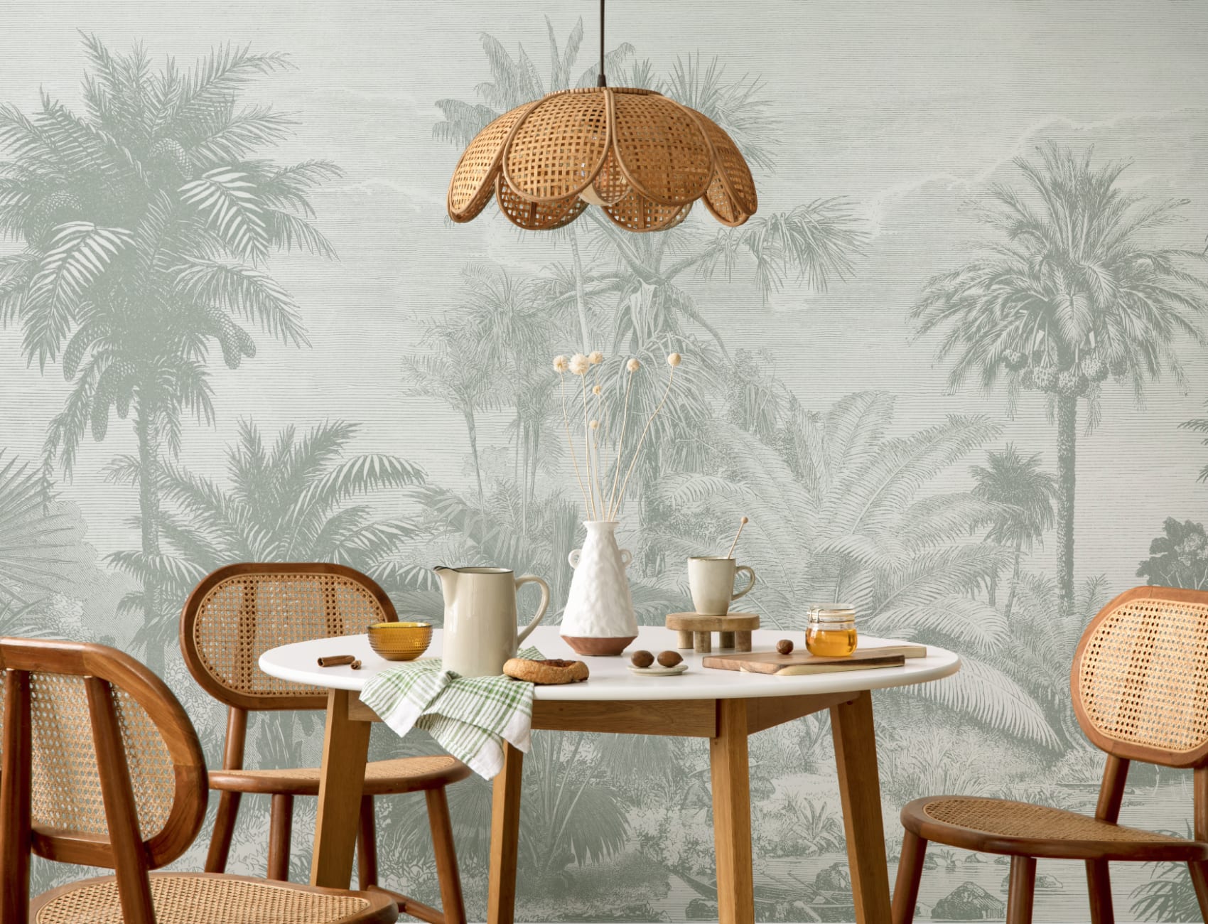 Sage Green Vintage Tropical Jungle Wallpaper Mural