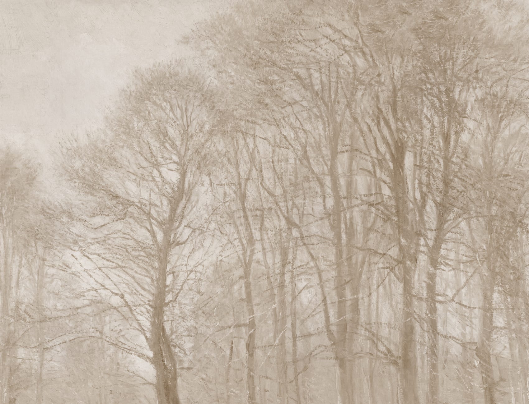 Beige Loosely Painted Forest Mural