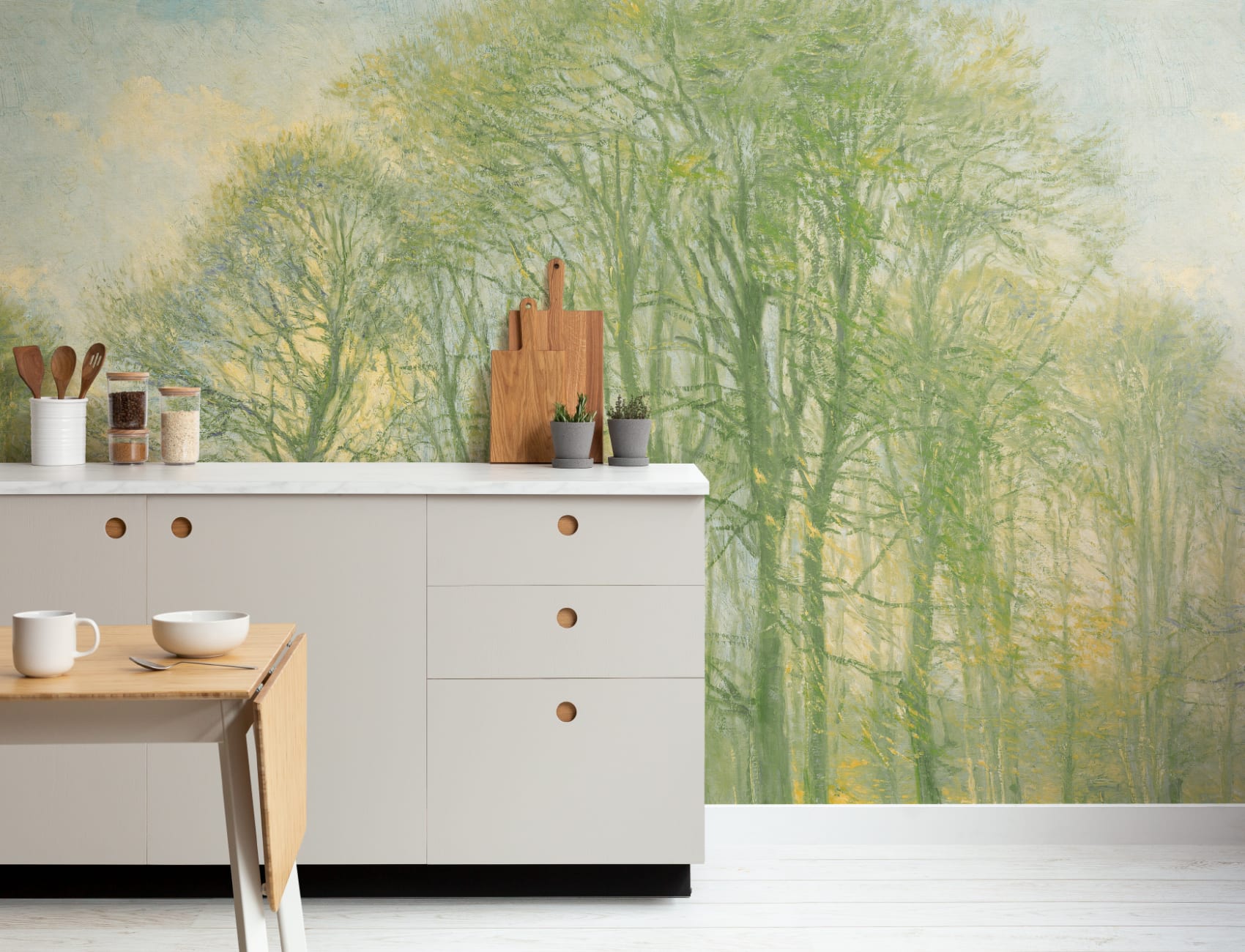 Green Loosely Painted Forest Mural