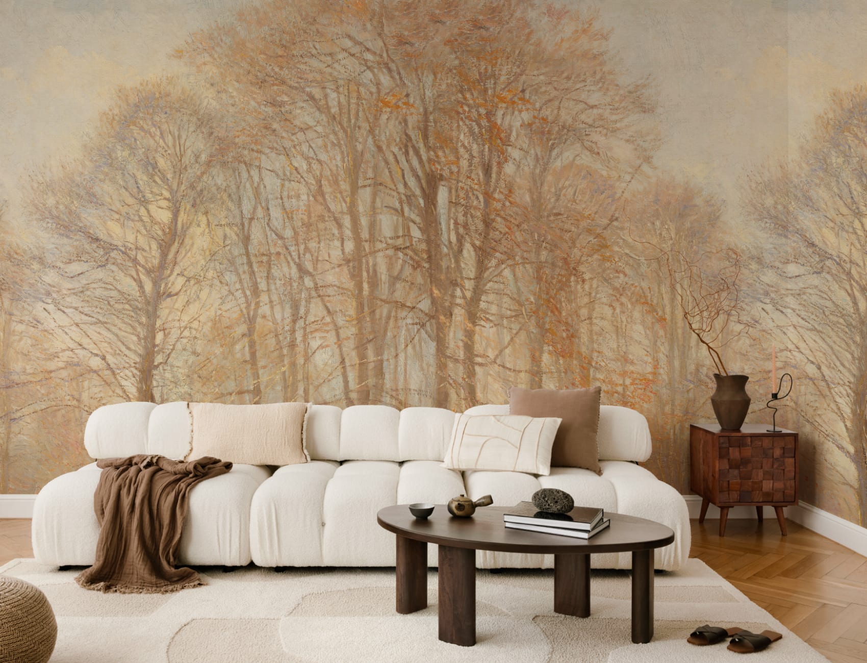 Orange Loosely Painted Forest Mural