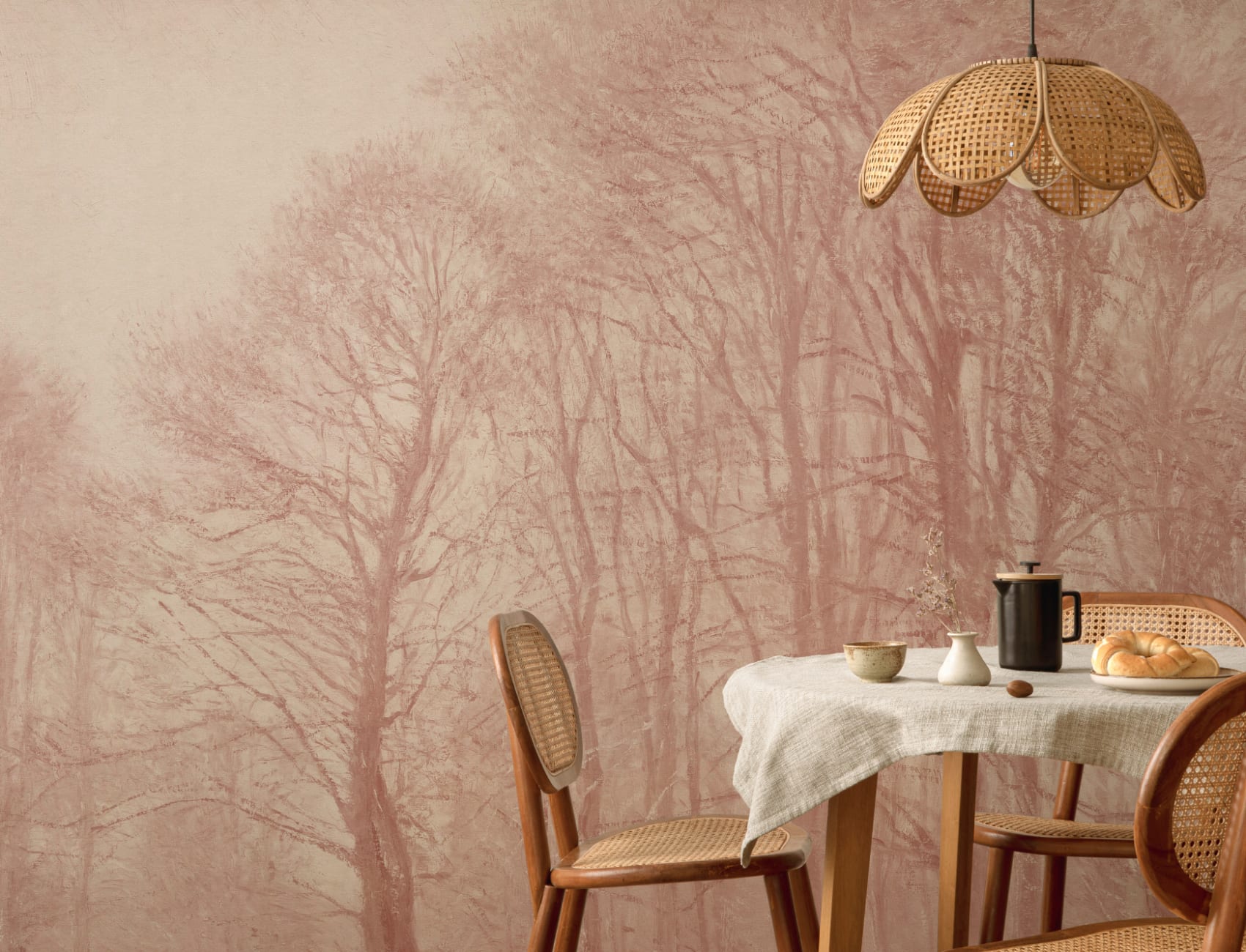 Pink Loosely Painted Forest Mural