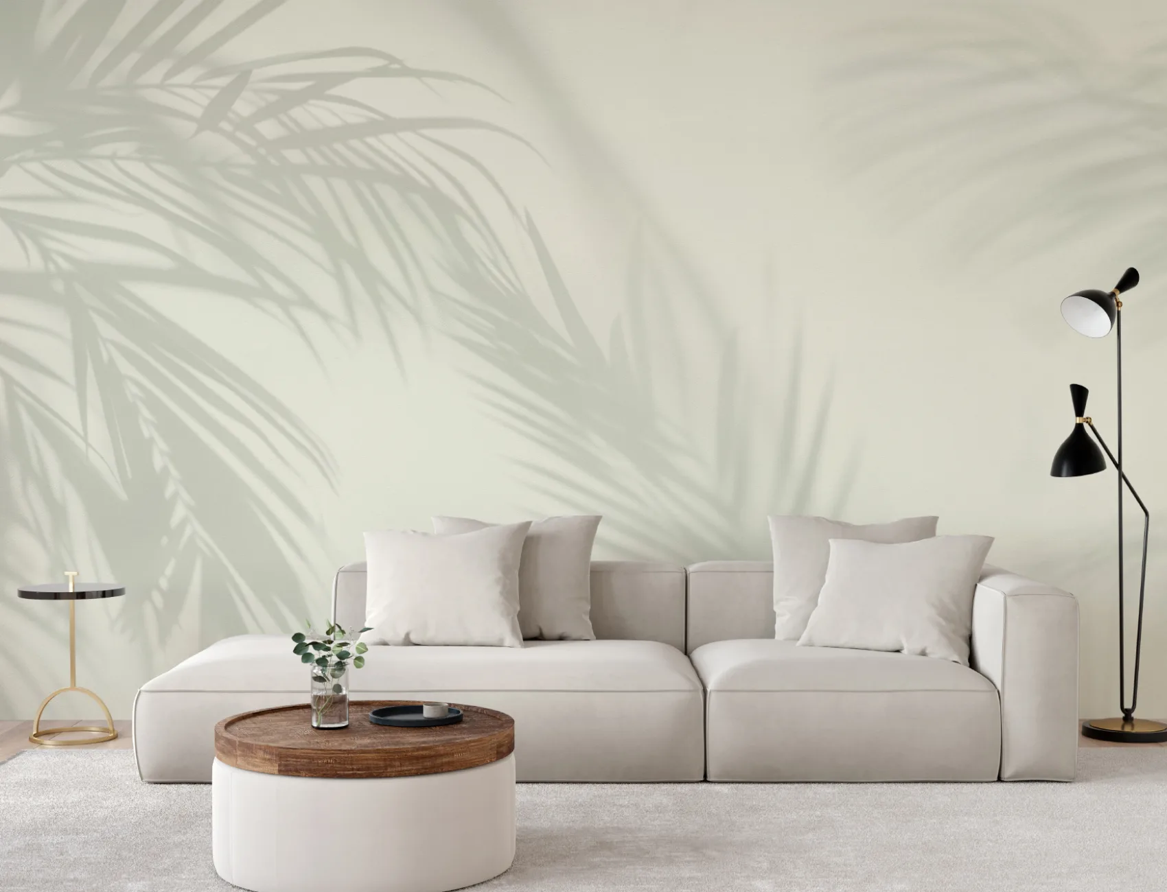 Mural de papel pintado con sombra de hoja de palmera verde claro