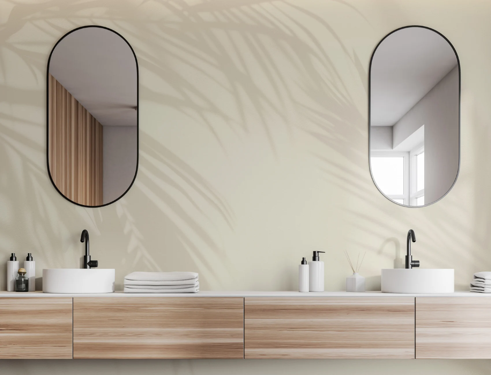 Neutral Palm Leaf Shadow Mural