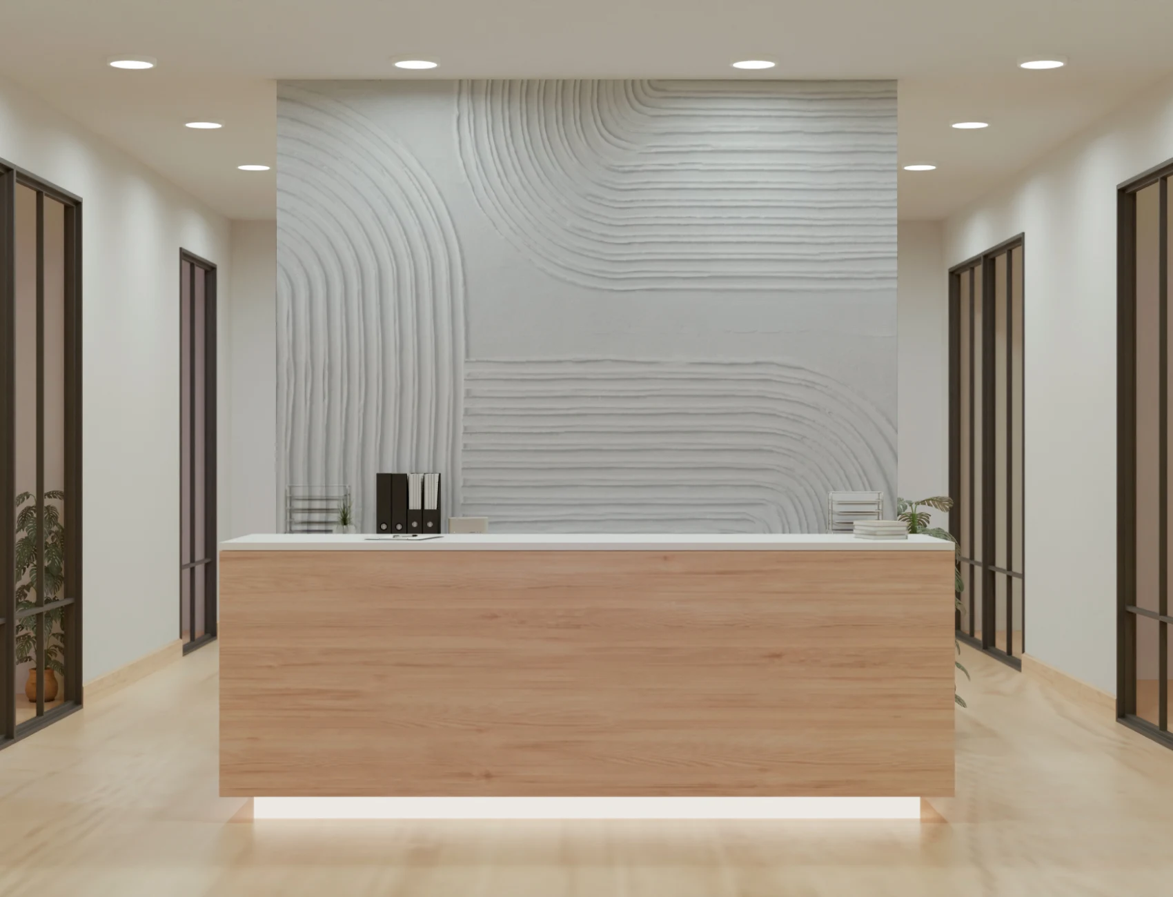Neutral Sculpted Abstract Curved Lines Mural