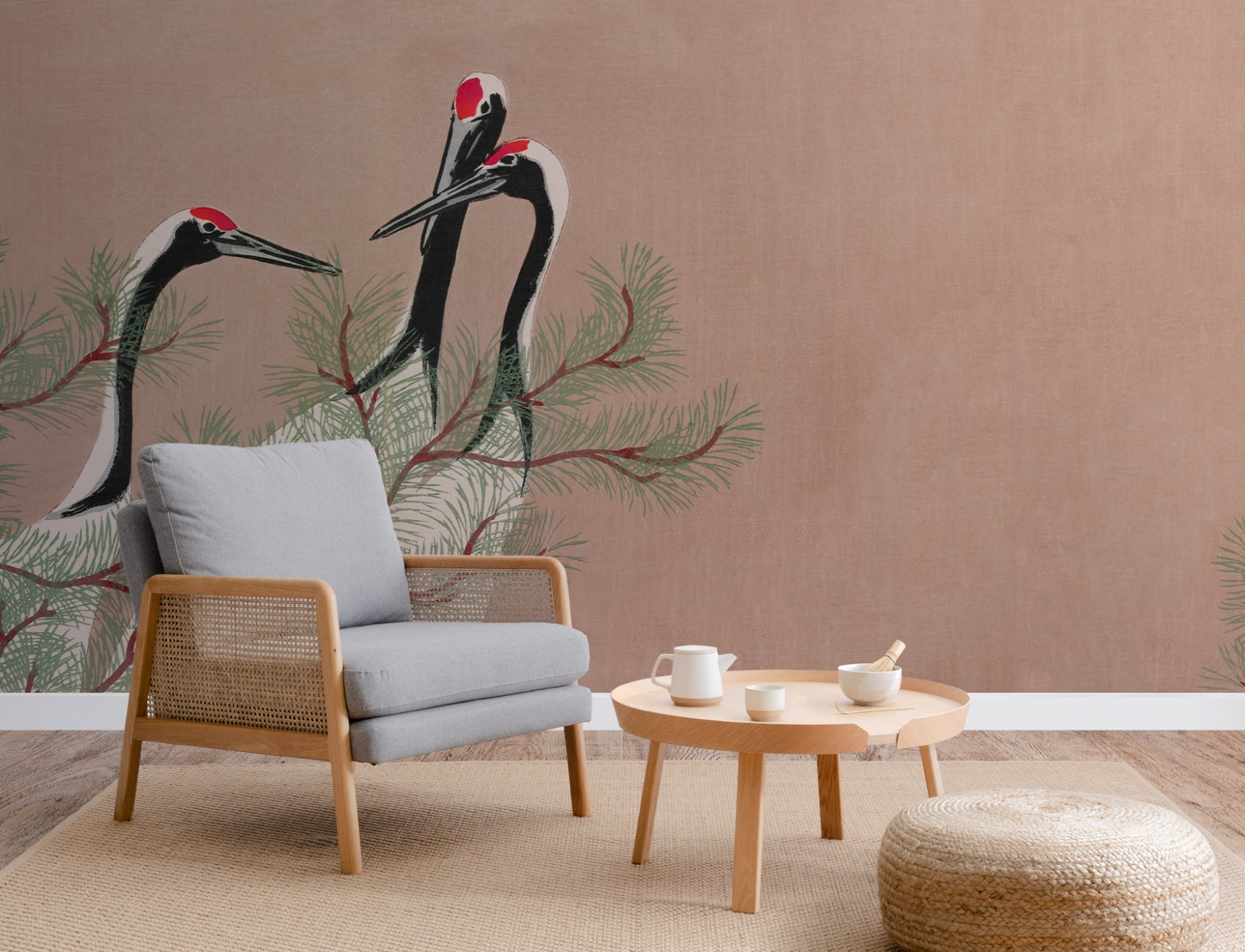 Cranes de Kamisaka Sekka Pictura japoneză Wallpaper Mural